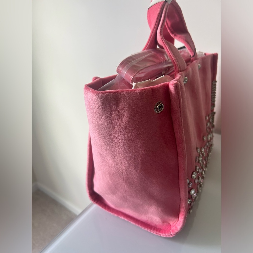 Juicy couture uk Pink rhinestone velour Tote bag with pouch - Picture 9 of 13